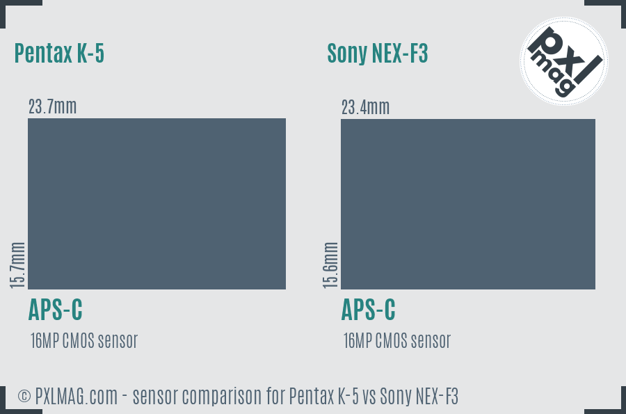 Pentax K-5 vs Sony NEX-F3 sensor size comparison