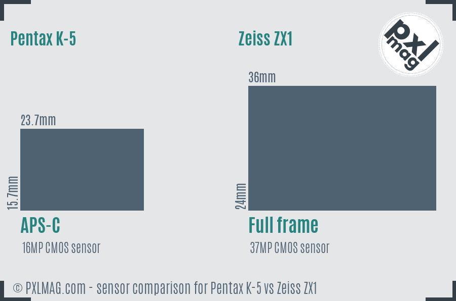 Pentax K-5 vs Zeiss ZX1 sensor size comparison