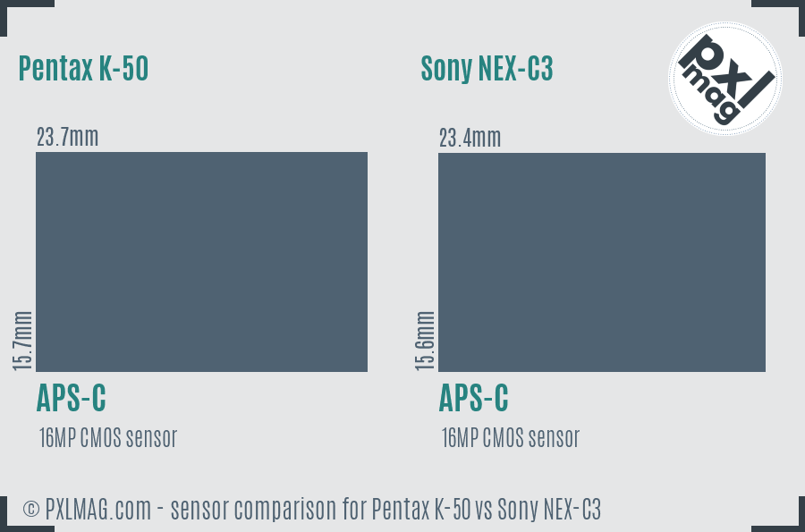 Pentax K-50 vs Sony NEX-C3 sensor size comparison Pentax K-50 vs Sony NEX-C3 sensor size comparison