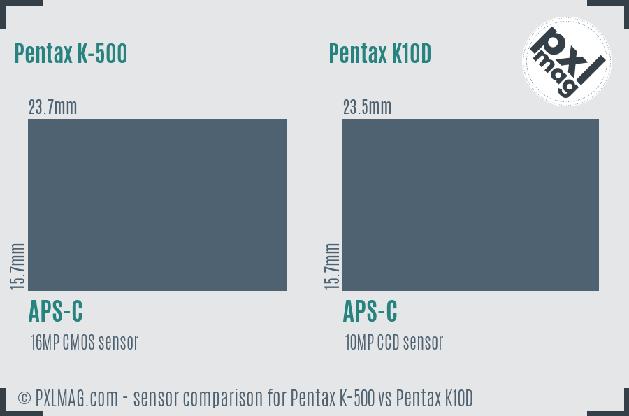 Pentax K-500 vs Pentax K10D sensor size comparison
