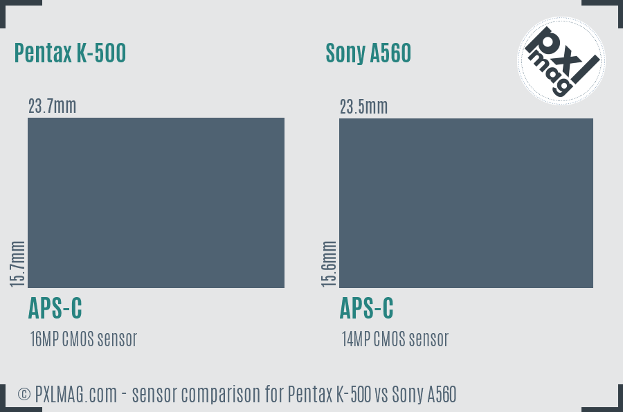 Pentax K-500 vs Sony A560 sensor size comparison