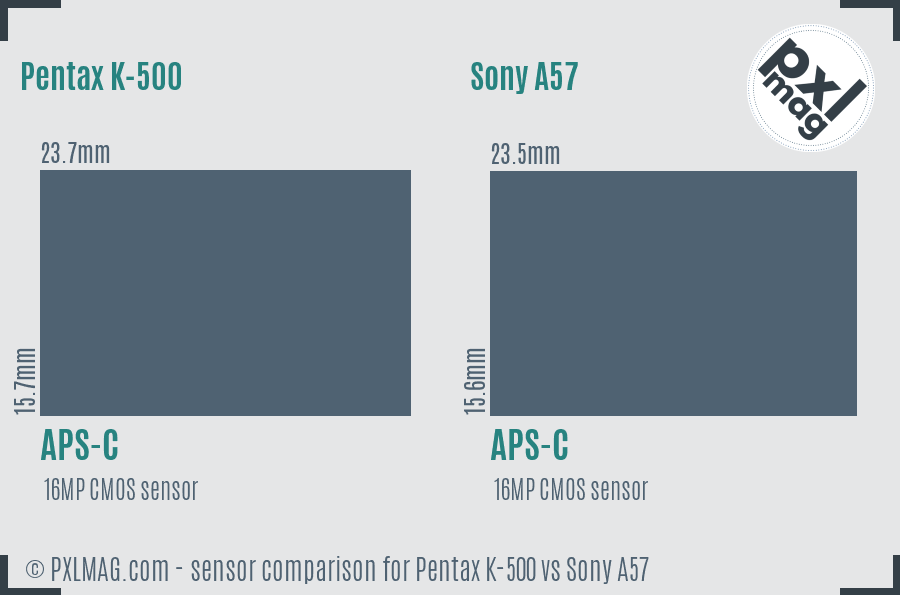 Pentax K-500 vs Sony A57 sensor size comparison