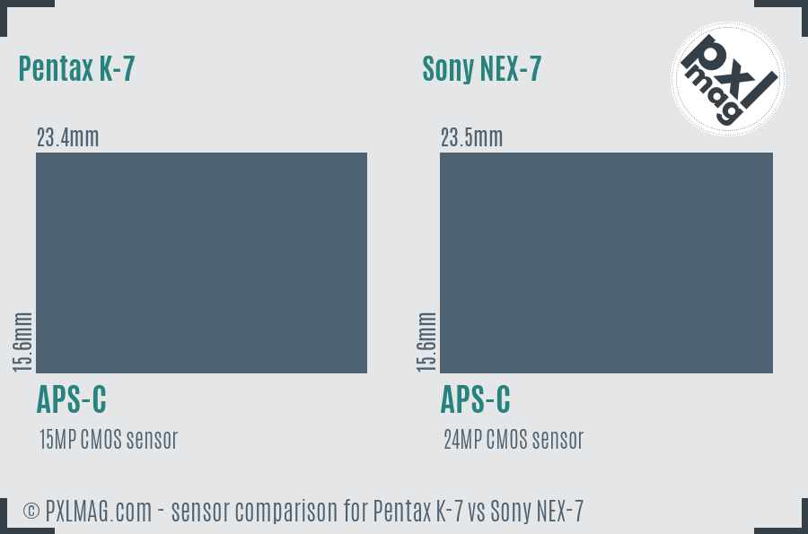 Pentax K-7 vs Sony NEX-7 sensor size comparison