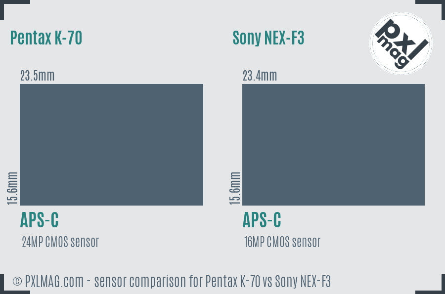 Pentax K-70 vs Sony NEX-F3 sensor size comparison