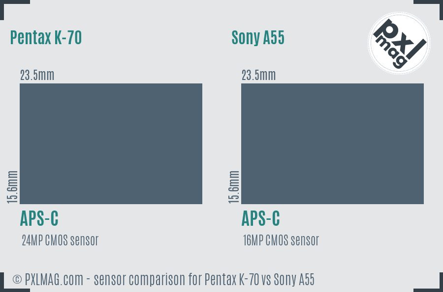 Pentax K-70 vs Sony A55 sensor size comparison