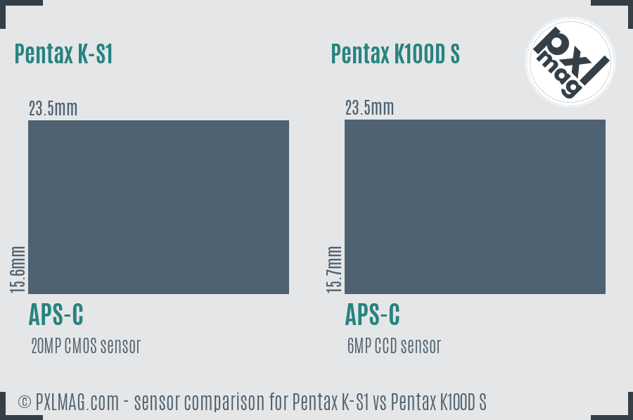 Pentax K-S1 vs Pentax K100D S sensor size comparison