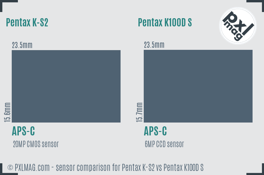 Pentax K-S2 vs Pentax K100D S sensor size comparison