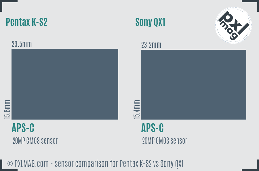 Pentax K-S2 vs Sony QX1 sensor size comparison Pentax K-S2 vs Sony QX1 sensor size comparison