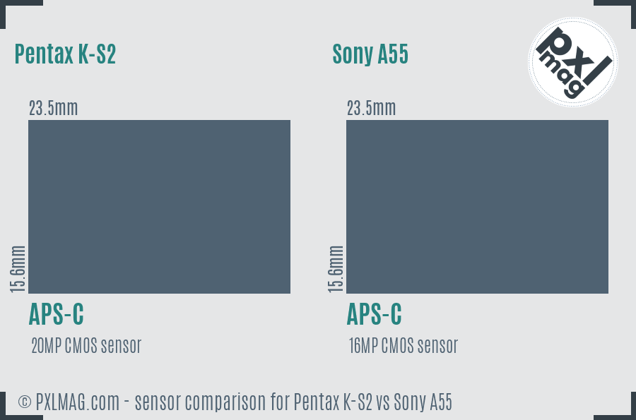 Pentax K-S2 vs Sony A55 sensor size comparison