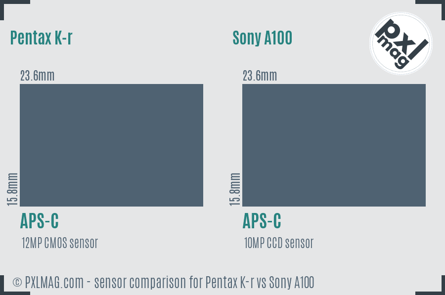Pentax K-r vs Sony A100 sensor size comparison