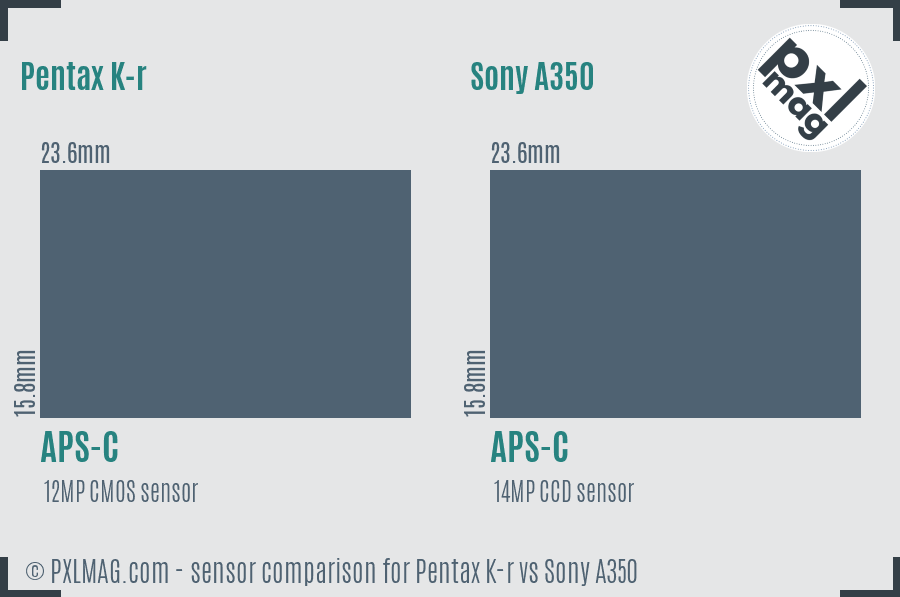 Pentax K-r vs Sony A350 sensor size comparison
