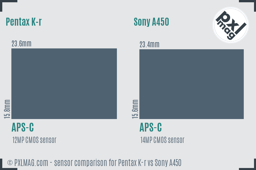Pentax K-r vs Sony A450 sensor size comparison