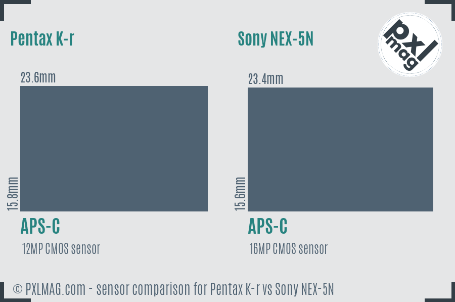 Pentax K-r vs Sony NEX-5N sensor size comparison