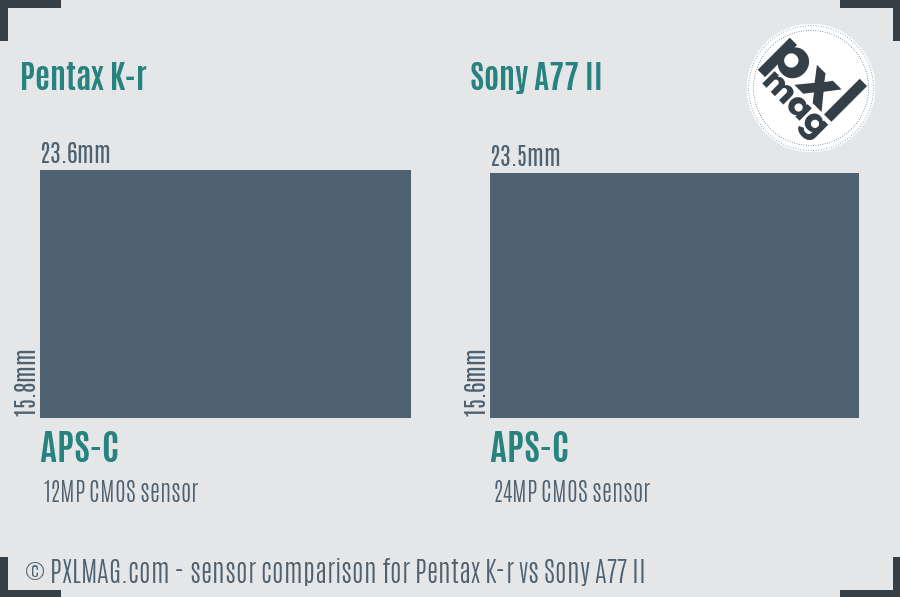Pentax K-r vs Sony A77 II sensor size comparison