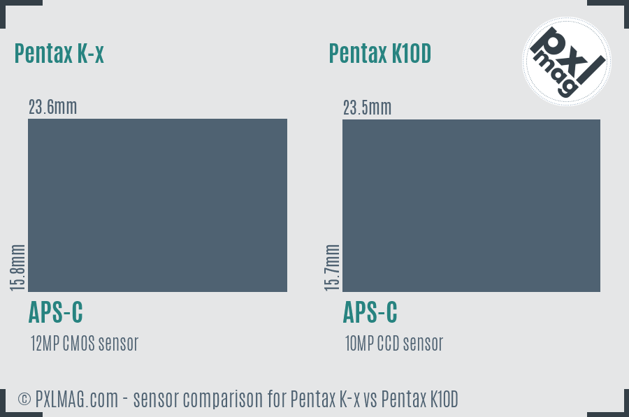 Pentax K-x vs Pentax K10D sensor size comparison