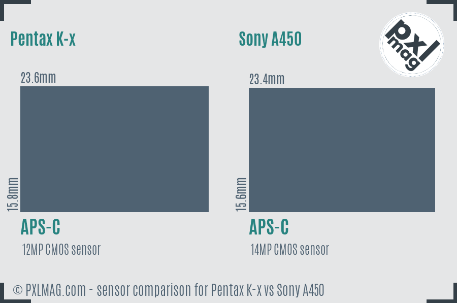 Pentax K-x vs Sony A450 sensor size comparison