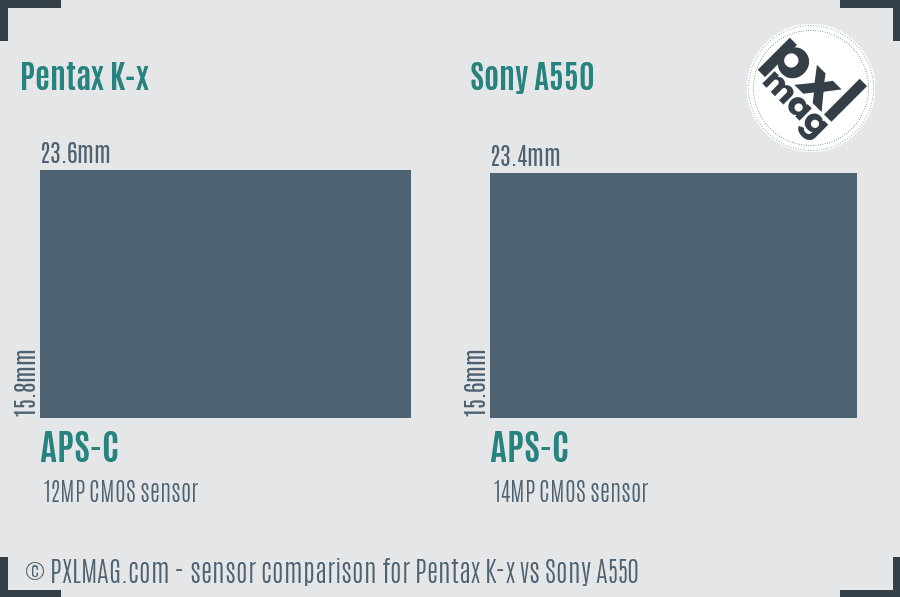 Pentax K-x vs Sony A550 sensor size comparison