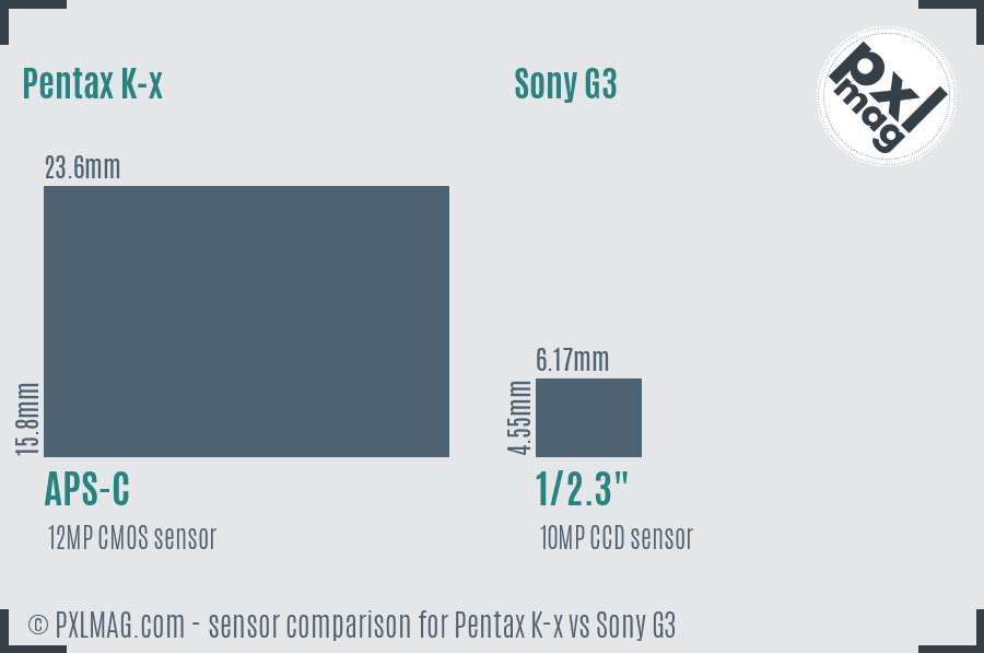 Pentax K-x vs Sony G3 sensor size comparison