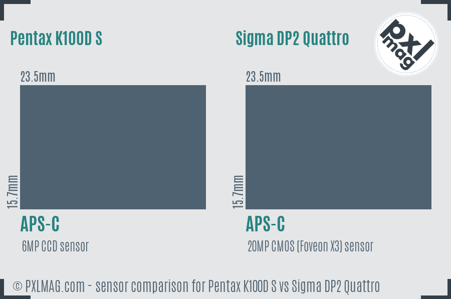 Pentax K100D S vs Sigma DP2 Quattro sensor size comparison