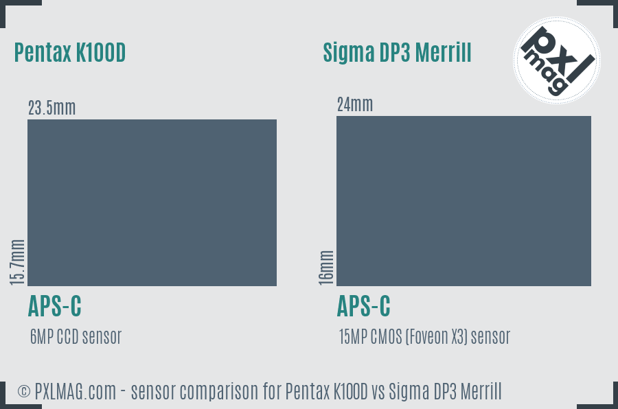Pentax K100D vs Sigma DP3 Merrill sensor size comparison