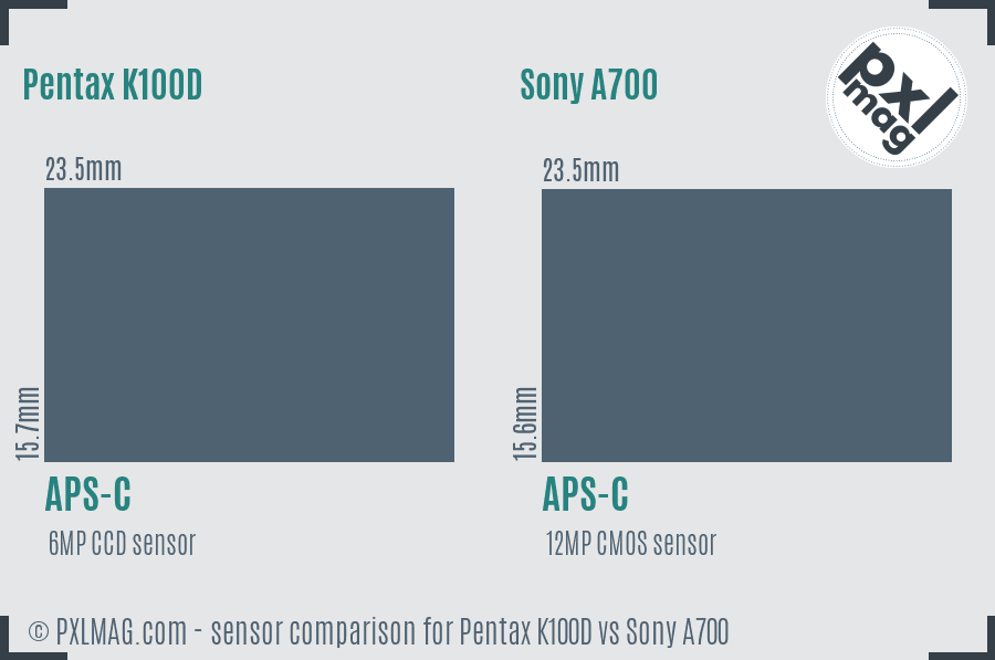 Pentax K100D vs Sony A700 sensor size comparison