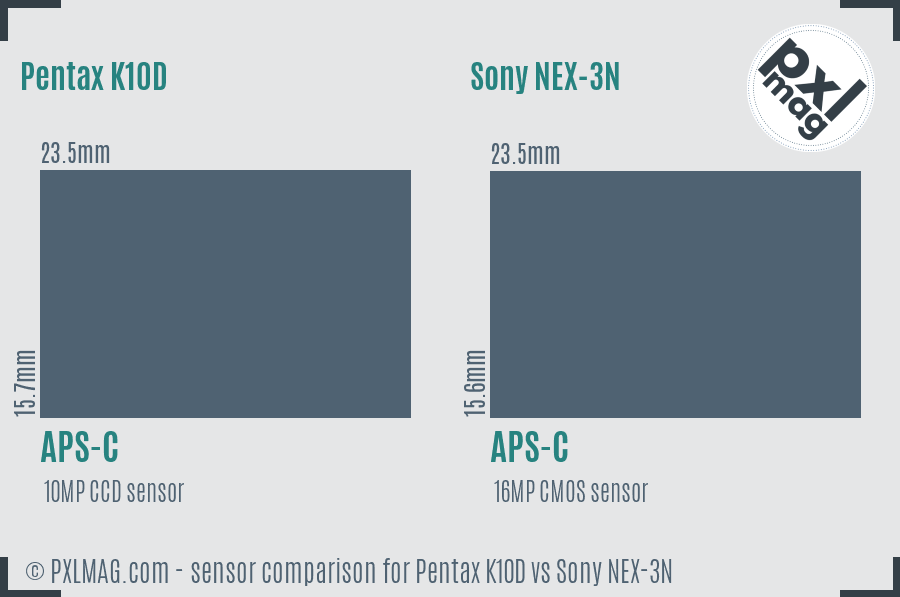 Pentax K10D vs Sony NEX-3N sensor size comparison