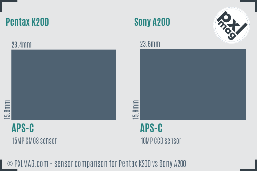 Pentax K20D vs Sony A200 sensor size comparison