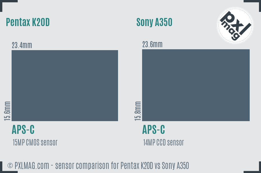 Pentax K20D vs Sony A350 sensor size comparison