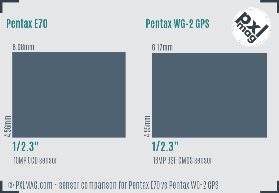 Pentax E70 vs Pentax WG-2 GPS sensor size comparison
