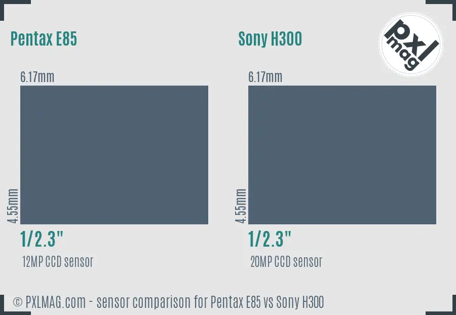 Pentax E85 vs Sony H300 sensor size comparison