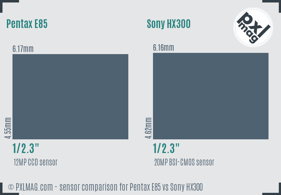 Pentax E85 vs Sony HX300 sensor size comparison