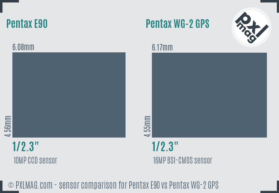 Pentax E90 vs Pentax WG-2 GPS sensor size comparison