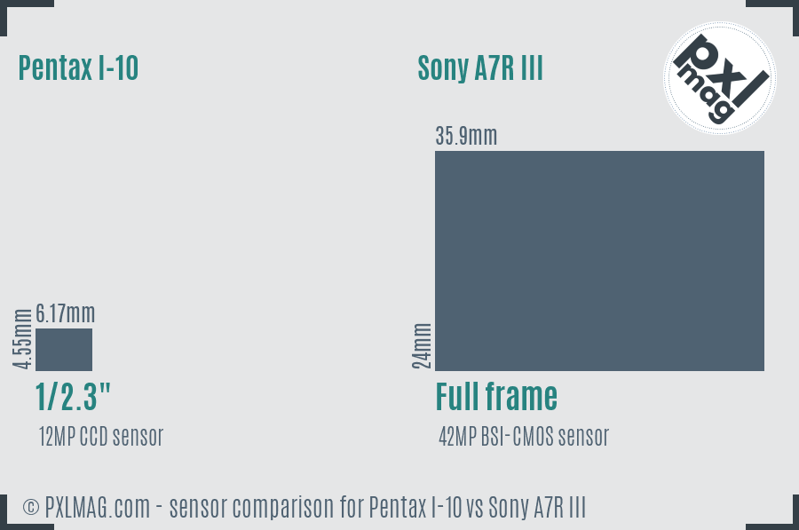 Pentax I-10 vs Sony A7R III sensor size comparison