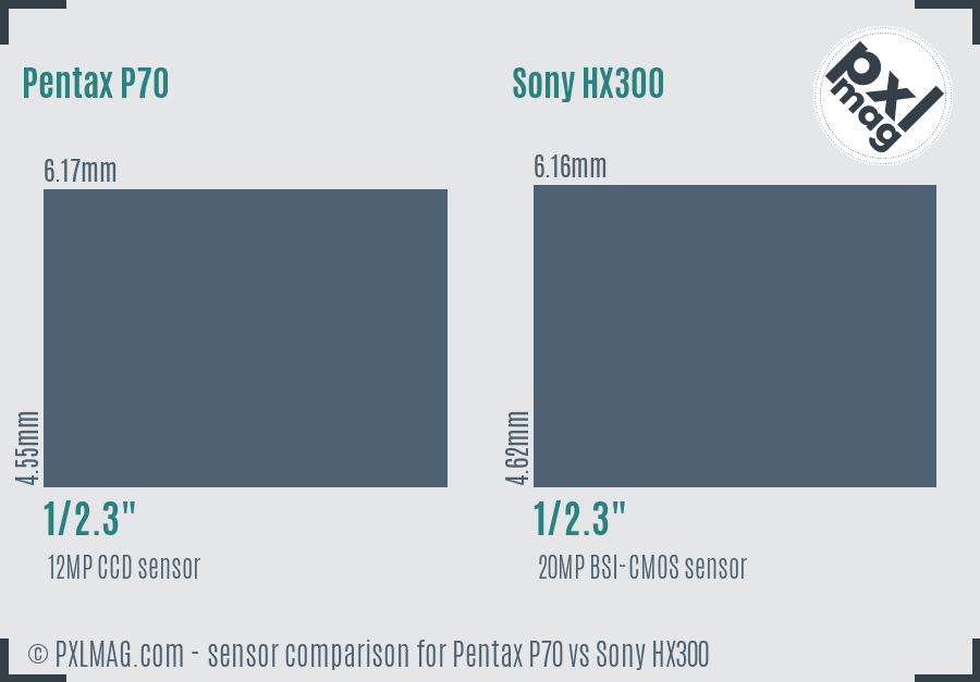 Pentax P70 vs Sony HX300 sensor size comparison