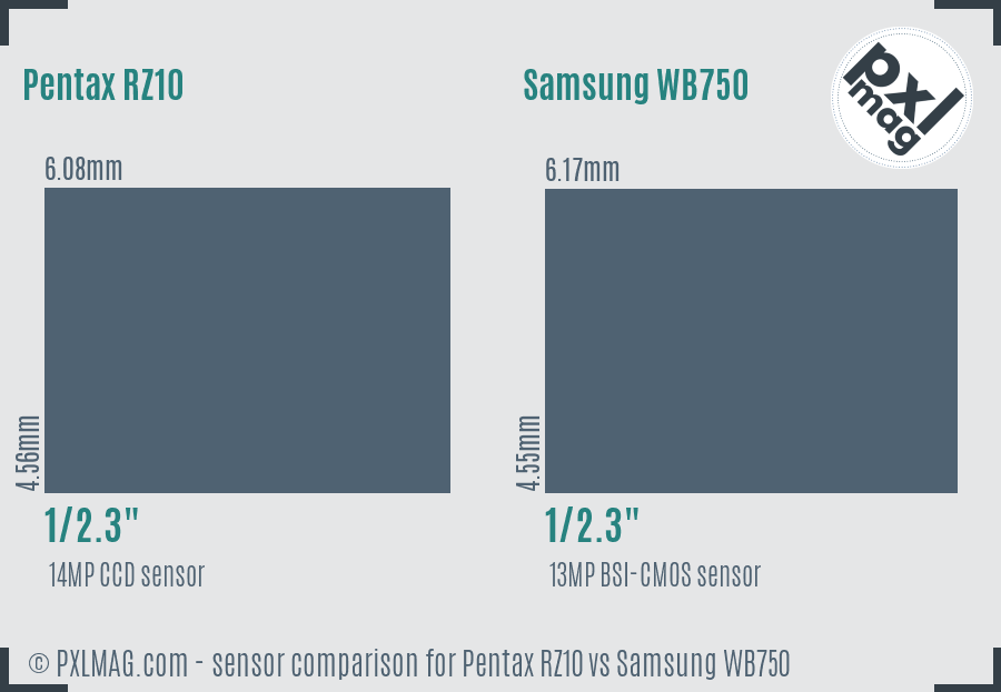 Pentax RZ10 vs Samsung WB750 sensor size comparison