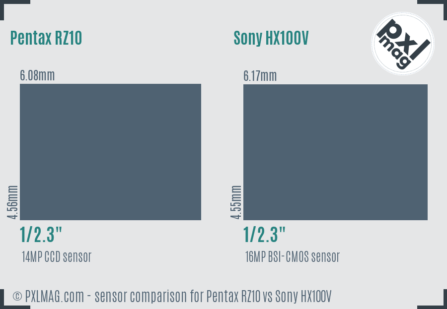 Pentax RZ10 vs Sony HX100V sensor size comparison