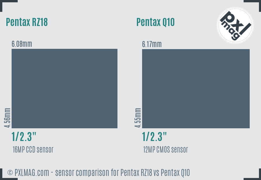 Pentax RZ18 vs Pentax Q10 sensor size comparison