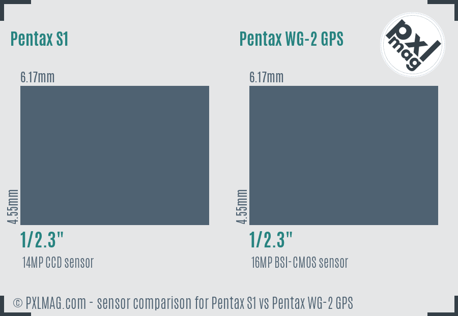 Pentax S1 vs Pentax WG-2 GPS sensor size comparison