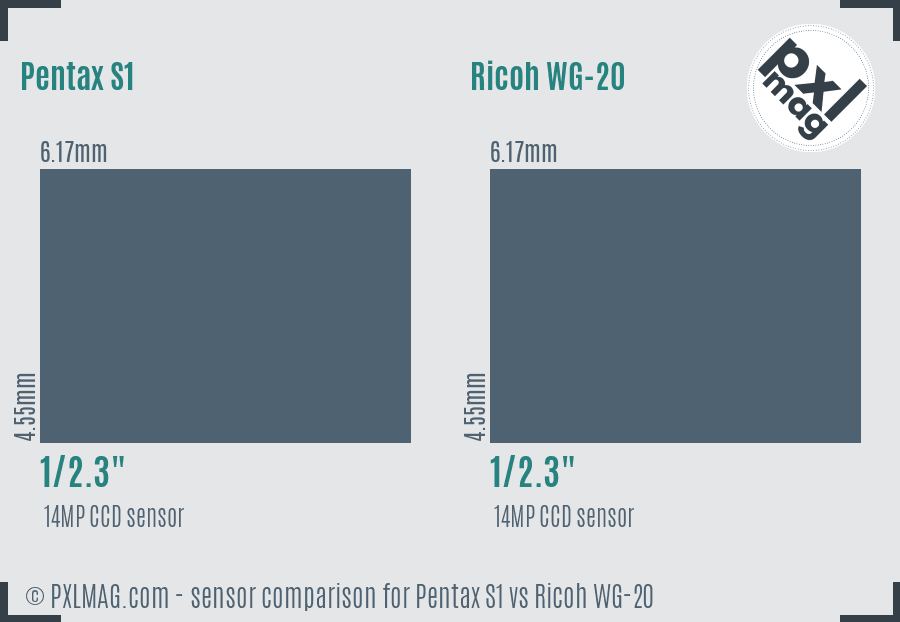 Pentax S1 vs Ricoh WG-20 sensor size comparison