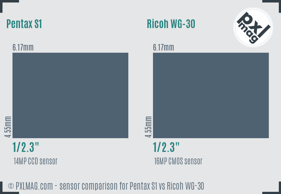 Pentax S1 vs Ricoh WG-30 sensor size comparison Pentax S1 vs Ricoh WG-30 sensor size comparison
