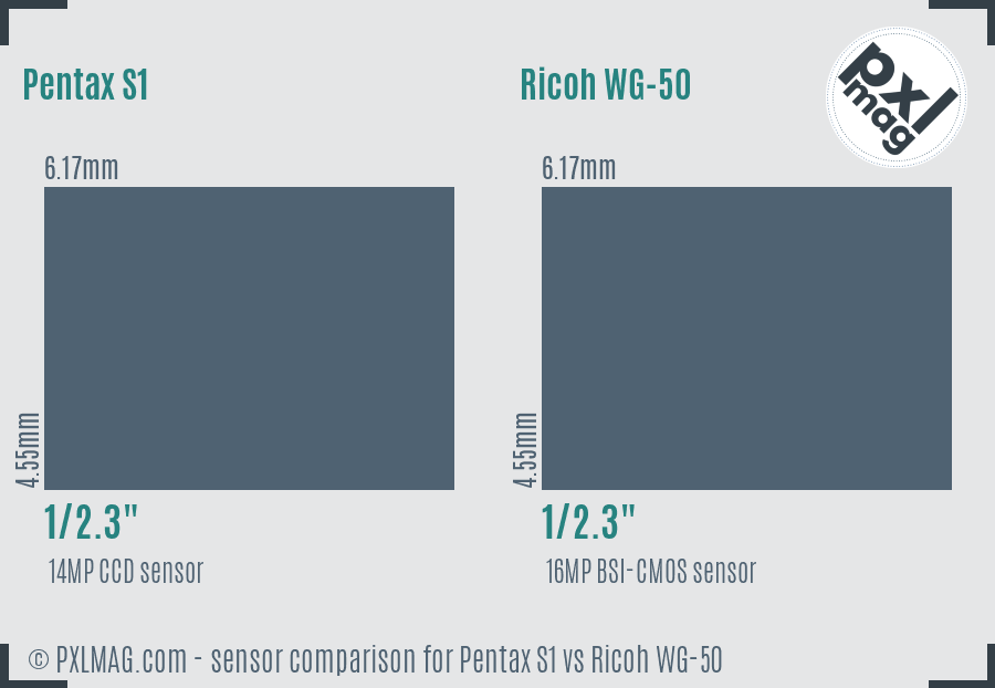 Pentax S1 vs Ricoh WG-50 sensor size comparison