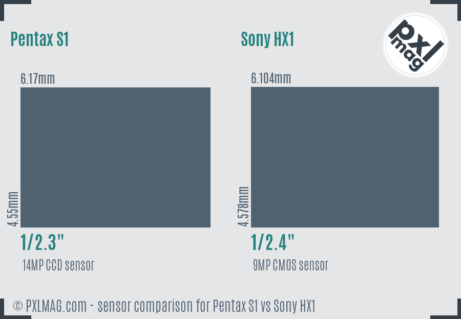 Pentax S1 vs Sony HX1 sensor size comparison