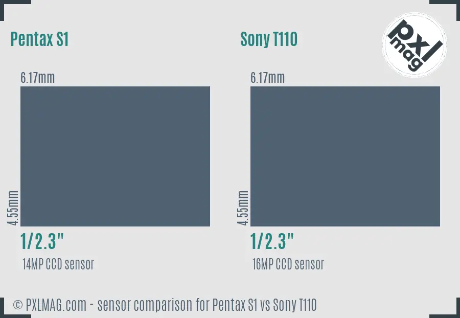 Pentax S1 vs Sony T110 sensor size comparison