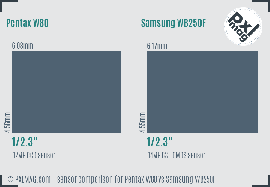 Pentax W80 vs Samsung WB250F sensor size comparison