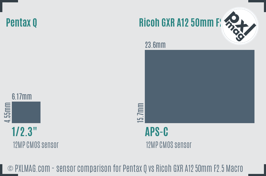 Pentax Q vs Ricoh GXR A12 50mm F2.5 Macro sensor size comparison