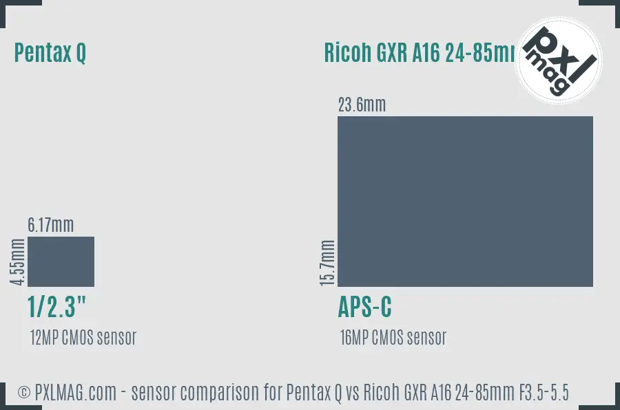 Pentax Q vs Ricoh GXR A16 24-85mm F3.5-5.5 sensor size comparison