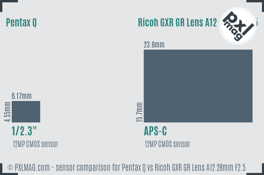 Pentax Q vs Ricoh GXR GR Lens A12 28mm F2.5 sensor size comparison