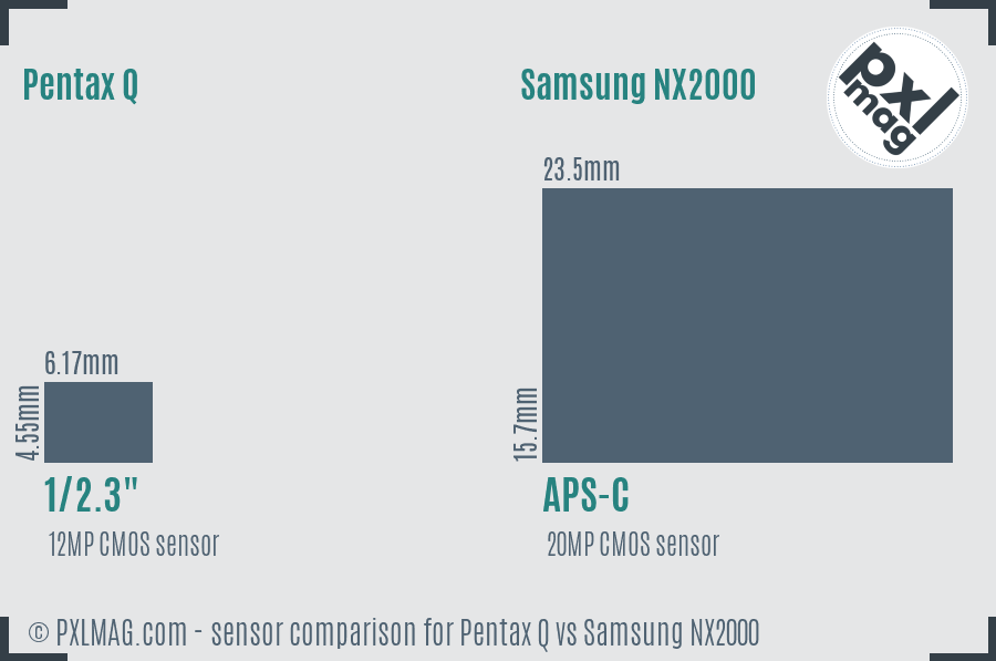 Pentax Q vs Samsung NX2000 sensor size comparison