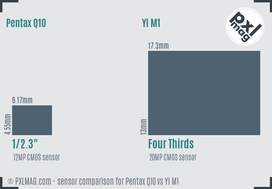 Pentax Q10 vs YI M1 sensor size comparison