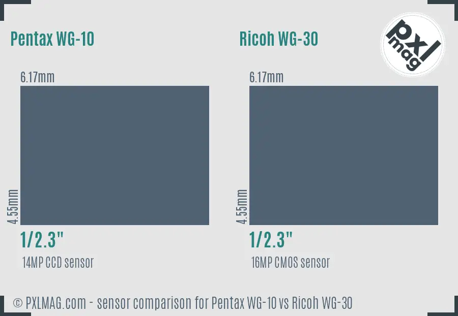 Pentax WG-10 vs Ricoh WG-30 sensor size comparison